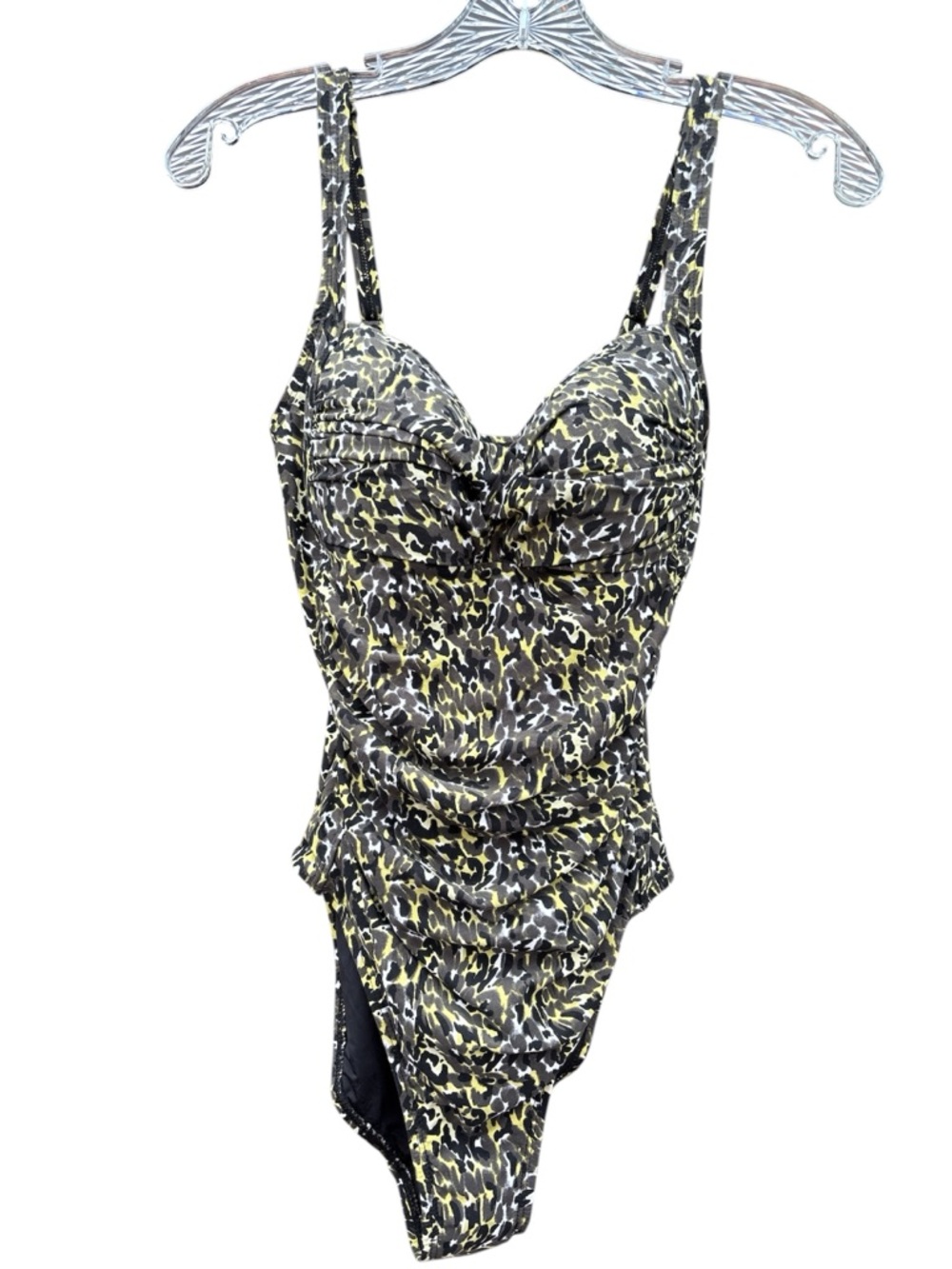 NIP TUCK Leopard-Print Ruched Multi-Fit Cup Swimsuit in Black, Yellow, White 6